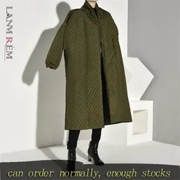 Lanmrem Plaided Cottonpadded Green Color Coat Long Sleeve Loose Fit Women Parkas Fashion Winter 20121010