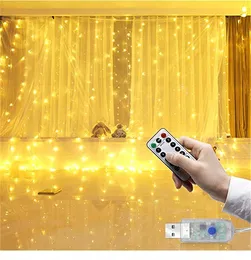 Strängar 1m/2m/3m LED -gardin Garland Fairy String Light Cooper Wire Remote USB Powered Lights For Christmas Wedding Home Dekored