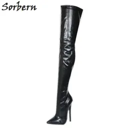 Sorbern Matte Extra Long Women Boots Over The Knee High Heel Boots Pointy Toes Custom Leg Length Black Booties Gothic Shoes