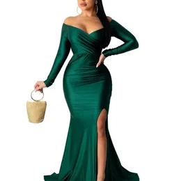 CM Yaya Autumn Winter Women Off Shoulder Plunging V Neck High Side Split Mermaid Maxi Dress Sexig Night Party Club Long Dresses 226014