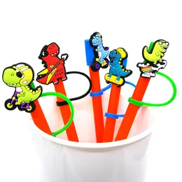 Custom Dinosaur silicone straw toppers accessories cover charms Reusable Splash Proof drinking dust plug decorative 8mm straw party supplies