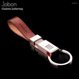 Keychains Brand Jobon High-Grade Key Chain Women Men Custom Lettering Leather Car Holder Metal Bag Pendant Gift JewelryKeychains Fier22