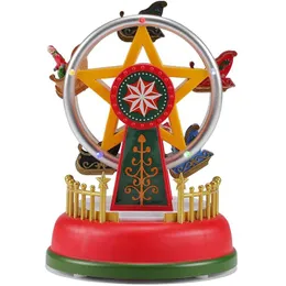 Dekorativa föremål Figurer Illuminerad Village Collection Carnival Animated Ferris Wheel Christmas Scene Home Desk Decoration Displays L