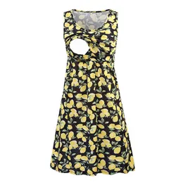 2021New Summer Women's Casual Floral Short Sleeve Loose Maternity Dresses Graviditetskläder mjuk midja veckad tryck knä G220309