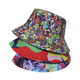 New Summer Colorful Graffiti Bucket Hat for Women Men Skull Floral Outdoor Foldable Bob Fisherman Hat Panama Hat HCS124