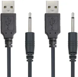 2Pack USB till DC 2,5 mm laddningskabel, vibratorladdare för laddningsbar trollstavmassager (svart)