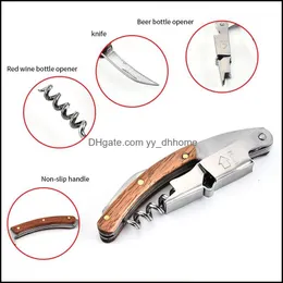 Openers Kitchen Tools Kitchen Dining Bar Home Garden Non-Slip Wood Handle Corkscrew Knife Pl Tap Double Hinged Beer Red Wine Op Dhcfu