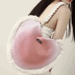 Moderosa plysch axelväska kvinnor ny stil trendig bolso mujer hjärta formade harajuku damer stor kapacitet totes 220506