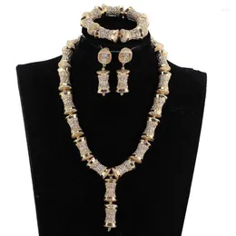 Ohrringe Halskette Shinny Gold Kupfer Zubehör Schmuck Set Strass Rohr Anhänger Für Frauen African Dubai Luxus WE196Earrings