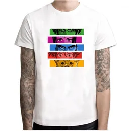 Męskie koszulki Camiseta de Vaquero Bebop Anime para Hombre y Mujer, Camisa Blanca Dibujos Animados Colores del Arcoíris a La Moda, Cam