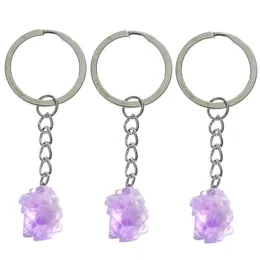 Natural Stone Amethysts Crystal Quartz Keychain Crystals Keychain Bead Pendant Keyrings Key Ring Bag Accessories Jewelry