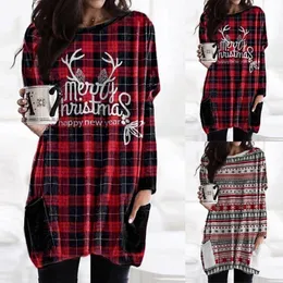 Boże Narodzenie mini sukienka Kobieta świąteczna bluza ciepłe topy długie rękaw luźne jumper top zima jesienna pullovers plus size 210303