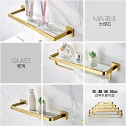 30cm Glass Shelf 304 Stainless Steel Bathroom Accessories Organizer Brushed Gold Corner Storage Holder Shelves Y200407