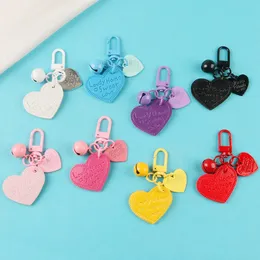 Engraved Heart Pendant Alloy Bell Keychain Jewelry Creative PU Leather Backpack Bag Charm Accessories Birthday Anniversary Gifts Have Personality