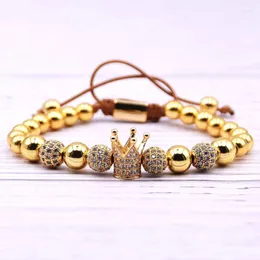 Beaded Strands Gold Color Stone Beads Men Crown Bracelet Handmade Mens Jewelry Lion Pulseras Bracelets Homme Bijoux Hippie Armband Bileklik