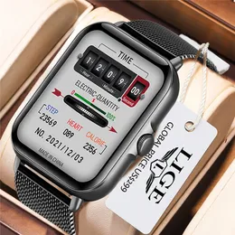 LIGE 블루투스 응답 통화 스마트 워치 남성 풀 터치 다이얼 통화 피트니스 트래커 IP67 방수 smartwatch For Men Women + box 220418
