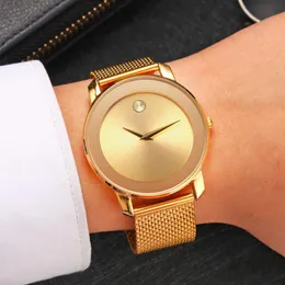 Armbandsur Minimalistisk Ultratunn klocka för män Lyxigt guld stålnätband herrklockor Casual Quartz Armbandsur Relogio MasculinoWri