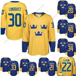 VIPCEOMIT 2016 월드컵 팀 스웨덴 하키 유니폼 Lundqvist Markstrom Ekman Larsson Eriksson Steen Backstrom Silfverberg Custom Hockey Jerseys