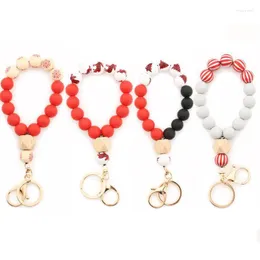 Keychains Christmas Solid Silicone Beads Bracelets Wood Beaded Bangle Key Rings Miri22