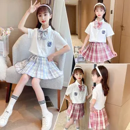 Clothing Sets Girls College Style Jk Uniform Pleated Skirt Short Sleeves Shirts 2022 Summer Children Big Kids School Students Sweat ClothesC