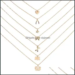 Pendant Necklaces Pendants Jewelry Dogeared Necklace Good Luck Elephant Mti-Layer Combination Set Noble And Delicate Choker Collarbone Cha