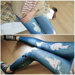 Ретро -леди -женщины скинни слабые огорченные эластичные джинсы леггинсы Jegging Pants