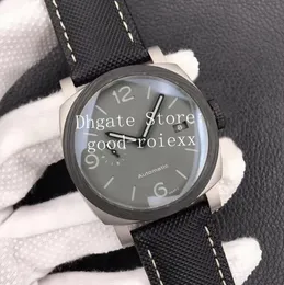 Watches For Men Titanium Alloy Gray Dial Watch Men's Automatic P.9010 Movement 1662 Carbon Fiber VS Leather Pam VSF Rhodium Date 44mm Sport Wristwatches Box