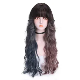 Глубокая волна длинные волосы Omber Blue Red Black Wigs для женщин раскрашенные тепловой парик