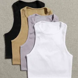 Ärmellose, figurbetonte Crop-Tops, Yoga-Weste, Damen-Frauen, solide Grund-T-Shirts, gute Qualität, Tank-Fitness, kurzes J220706