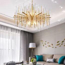 modern crystal lamp chandelier for living room lamps luxury golden round stainless steel chain chandeliers lighting