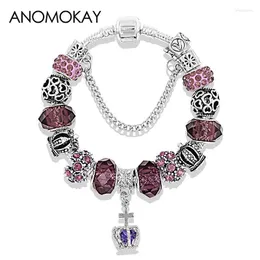 Urok bransoletki europejski amerykańska modna fioletowa bransoletka koronna srebrna kolor serca major biżuteria biżuteria pulsera mujercharm inte22