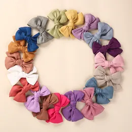 3.6inch 100% Linen Cotton Bows Hair Clips Kid Girls Soild Knotbow Nylon Headband Baby Girls Hairpins Barrettes Children