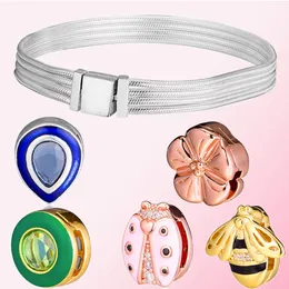 925 encantos de prata reflex￵es de flor de clipe redondo de mi￧angas de bracelete Pandora J￳ias diy