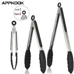 Appkook 3pcs Cozinha pinça de silicone alimentos aço inoxidável pinças