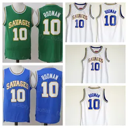 NCAA College Oklahoma Savages 농구 Dennis Rodman Jersey 10 고등학교 대학 스티치 팀 컬러 스포츠 팬을위한 Green Blue White 통기성 높이/양호