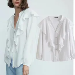 Women's Blouses & Shirts Maxdutti England HIgh Street Vintage Ruffles Cascading Loose Blouse Women Blusas Mujer De Moda 2022 Casual White Fa