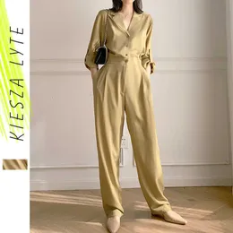 Sexy Jumpsuit Luxury Silk Satin Solid Long Sleeve Pant Romper Playsuits Elegant Outfit Women Chic Runway Clothing Streetwear 210608