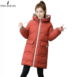 Pinkiisblack Plus w rozmiarze 3xl kobiety zimowa kurtka z kapturem stojak z kołnierzem bawełny bawełniany płaszcz zimowy kobiety ciepłe grube parkas 201214