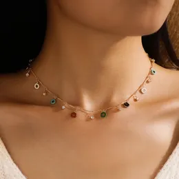 Collana girocollo Chian colorata bohémien per collare regolabile per gioielli con nappa in pietra di cristallo lucido da donna