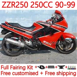 Kit de corpo para Kawasaki Ninja ZZR250 ZZR-250 90 91 92 93 94 95 96 97 98 99 Bodywork 16no.57 ZZR 250 CC 1990 1991 1992 1993 1994 1996 1997 1998 1999 OEM Fairing Red Black