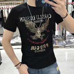 Herr t-shirt 2022 Ny modedesigner Eagle Shiny Printed Bead Mercerized Cotton Short Sleeve Man Slim Casual Tees Man Clothing M-4XL