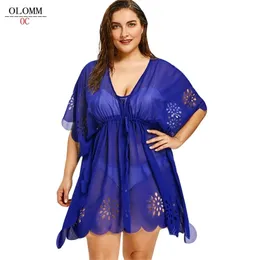 Olomm New 6 Summer Plus Size Women's Clothing Sun Protection Clothing Beach Baddräkt täcker Sexig V Neckperspektiv 210319