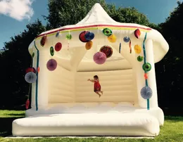 Ny 15x15ft White Bounce House PVC Uppbl￥sbar br￶llopstoppslott /hoppande s￤ng /studsare med luftbl￥sare f￶r fest- och evenemang utomhusspel