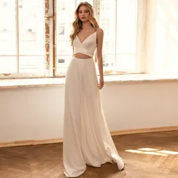 Altri abiti da sposa Weilinsha semplice bianco senza maniche in jersey spiaggia senza spalline abiti da sposa senza schienale con scollo a V personalizzatoAltro