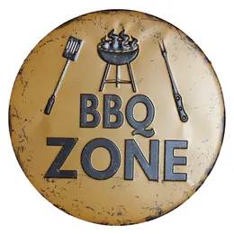 BBQ Zone Retro Plaque Metal Tin Signs Cafe Bar Pub Signboard Wall Decor Vintage Nostalgia Round Plates Christmas Gift 30CM R006 220624