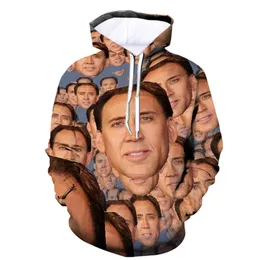Autumn/winter New 3D Hot Famous Actor Nicolas Cage Print European and American Men's Loose Pullover Hoodie C01