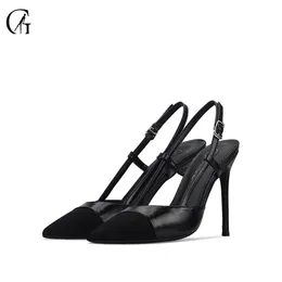 GOXEOU Women's Pumps Slingback Black Pointed Toe 6 8 10 CM High Heels Party Sexy Nightclub Fashion Office Lady Shoes Size 32-46 220516