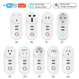 16A Tuya USB Wifi Smart Plug EU UK US Israel BR AU FR Wireless Power Remote Control Timer Charger Socket Alexa Google Home