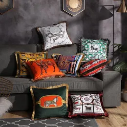 Pillow Croker Horse European Style Luxury Velvet Double-sided Print Tassel Sofa Cover Pillowcase Without Core Office Room Seat