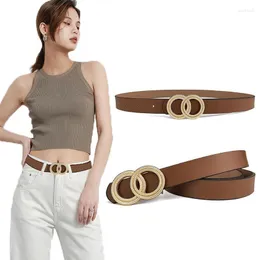 Bälten mode kvinnor pu läder bälte designer dubbel ring legering spänne enkel klänning jeans dam tunna midjebältesbälten bältes smal22